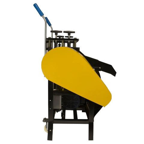 Side view of WRA40R Automatic Electric Wire Stripping Stripper showing yellow cover and handle, designed for copper and aluminum wire stripping.