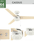 44 Inch Ceiling Fan No Light For Indoor Or Outdoor Use White Finish Damp Rated With Reversible 3 Blades And Pull Chain
