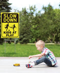 Two Pack Kids At Play Signs For Street With Metal Stakes Double Sided 16 By 12 Inch Children At Play Safety Signs