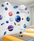 Galaxy Wall Sticker For Kids Room Removable 3D Milky Way Space Decor with planets and stars on bedroom wall above bed