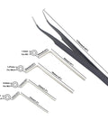 Diagram showing sizes of hex wrenches and tweezers included in Metric Stainless Steel Internal Hex Drive Cup Point Set Screws Kit.