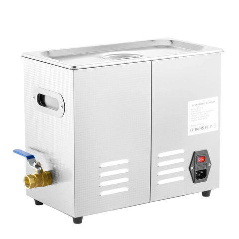 Side view of 6L Ultrasonic Cleaner With 40kHz Power And 200W Heating, Digital Timer And 110V, stainless steel tank and power switch