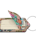 Camping RV Luggage Tag With Stainless Steel Ring, PU Leather Travel Suitcase Tag showing privacy flap open on ID form