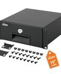 Heavy Gauge 2U Rack Mount Drawer For Server Cabinet With Smooth Locking Slide And Cable Management Cutouts Boasts Knockout Cold Rolled Steel Construction with screws and accessories.