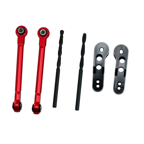 Aluminum Alloy Front And Rear Torsional Sway Bars Linkage Set For 1 To 7 UDR Upgrades Beefed Up Front And Rear Sway Bar Linkage Replacement CNC Machined Lightweight Durability Upgrade Kit For Dialed In Stability And Handling, red and black RC links