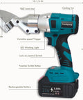 Powerful Cordless Electric Metal Shears With Swivel Head For Cutting Stainless Steel Iron Sheet Metal And Carpet Variable Speed Settings Battery Charger Included Portable Carry Case Made Easy Heavy Duty Cuts showing adjustable speed trigger and blade.