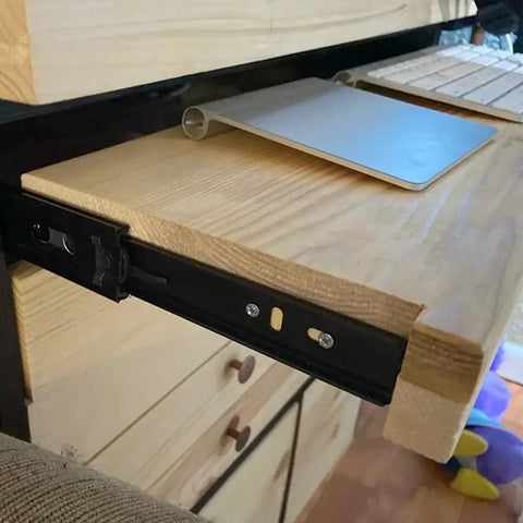 Beefy Heavy Duty 8-Inch Drawer Slides With Side Mount Ball Bearing Full Extension installed on wooden shelf