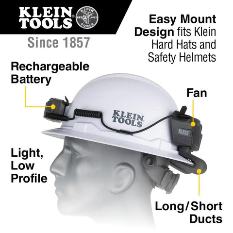 Image showing a white hard hat with a Power Packed 3200 mAh USB C Portable Battery For Hard Hat Cooling Fans And USB Devices.