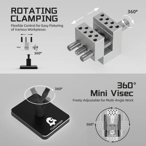 Mini Tabletop Vise That Converts to Handheld, 360 Degree Rotatable Precision Bench Clamp with rotating clamping feature.