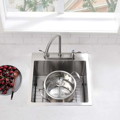 18x18 Inch Drop In Bar Sink For Small Kitchens And RVs, 16 Gauge 304 Stainless Steel Single Bowl With Bottom Grid, Brushed Finish