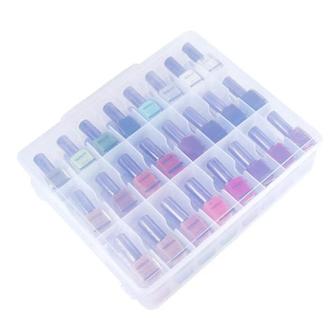 Universal Nail Polish Holder Organizer For 48 Bottles With Adjustable Dividers shown with colorful bottles inside