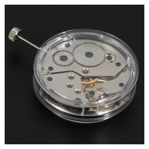 Manual Mechanical Watch Movement Replacement 17 Jewels Compatible With ST3620 6498 DIY Friendly, silver gears, side view