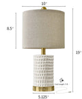 Farmhouse Ceramic Table Lamps Set Of 2 With 3-Way Dimmable Touch Control White Bedside Lamps With USB A And USB C Ports size details