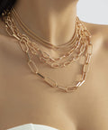 Layered Five Layer Gold Plated And Silver Tone Paperclip Chain Necklace Set For Women 18 Inch With Extension Rope And Ball Chains Punk Style Dope Choker Jewelry