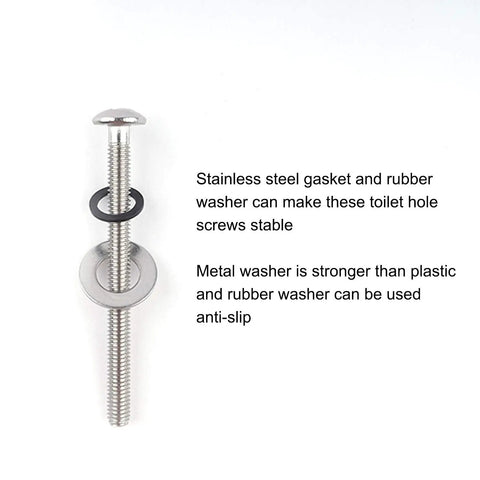 Top Mount Toilet Seat Hinge Replacement Kit With Expanding Rubber Nut Bolts, 2 Pack, Stainless steel bolt, gasket, and washer