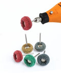 100 Piece 1 Inch Abrasive Buffing Wheel Set For Rotary Tools With 2.35mm Shafts Rust Removal Deburring And Metal Polishing Red 320 Grit