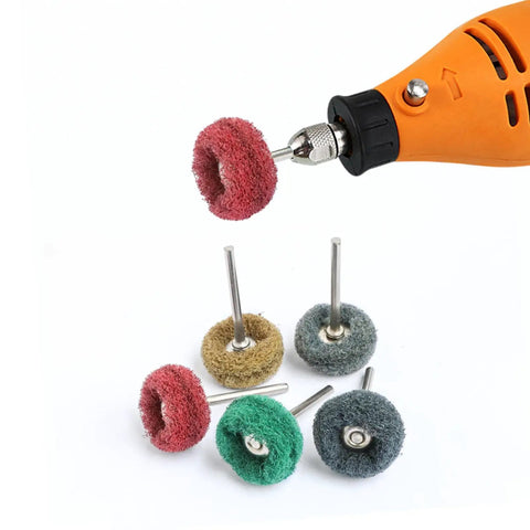 100 Piece 1 Inch Abrasive Buffing Wheel Set For Rotary Tools With 2.35mm Shafts Rust Removal Deburring And Metal Polishing Red 320 Grit
