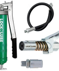 Lever Grip Grease Gun With Locking Coupler 20 Inch Heavy Duty Hose Inline Swivel Loop And Lock Storage Rubber Grips