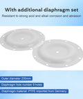 Two white PTFE diaphragms for air-operated pump, 230mm outer diameter, 9 bolt holes