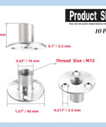 Rock Solid M12 Flange Tee Nuts With Matching Screws 10 Pack Zinc Plated Steel sizes and dimensions for furniture assembly and DIY woodworking projects.