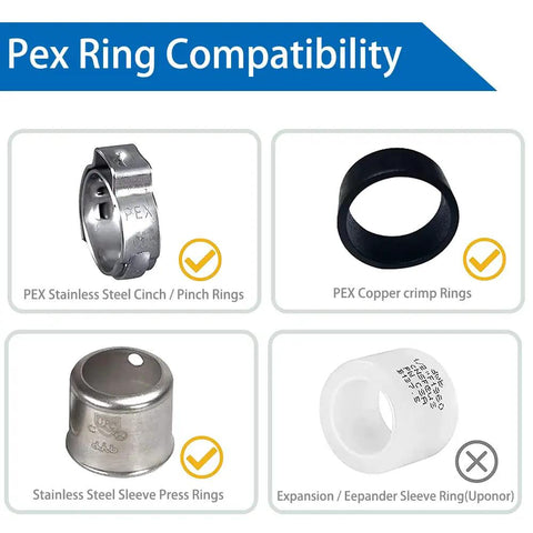 Compatibility chart for 3/4 Inch PEX Barb Plug End Cap Brass Crimp Fittings Pack Of 10 For Water, Heating, Oil And Gas Lines
