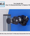 Torx handle nut on adjustable packing station stand for easy disassembly and film replacement.