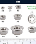 50 Pack M5 Serrated Flange Hex Locknuts Crafted From Top Shelf 304 Stainless Steel With Slick Bright Finish And Built Tough Corrosion Resistance For Real World Jobs.