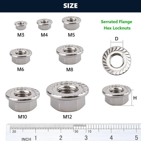 50 Pack M5 Serrated Flange Hex Locknuts Crafted From Top Shelf 304 Stainless Steel With Slick Bright Finish And Built Tough Corrosion Resistance For Real World Jobs.