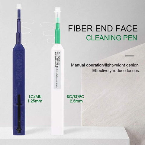 Two one-click fiber optic cleaner pens in blue and white for LC/MU 1.25mm and SC/ST/FC 2.5mm connectors, Amazon.