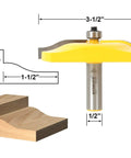 Heavy Hitting Ogee Raised Panel Raiser Bit For Table Router With Half Inch Shank And Knifelike Carbide Edge To Deliver Silky Smooth Cuts For DIY Cabinet Making And Serious Woodworking Shop Gear, showing dimensions and profile.