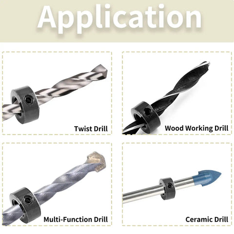Drill Stop Bit Collar Set With Allen Wrench For Precision Drilling on twist, woodworking, multi-function, and ceramic drill bits.