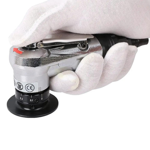 Yklp Mini Pneumatic Chamfering Machine Portable Handheld 45 Degree Arc Air Beveler With 1/4 Inch Inlet held in gloved hand.