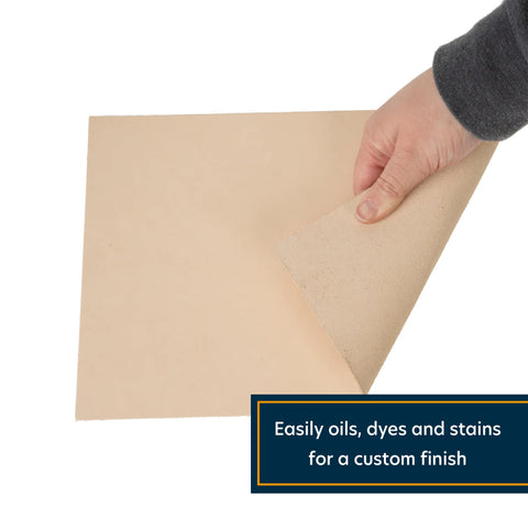 Straight Up Quality Veg Tan Cowhide Sheets For Authentic Leather Crafting 12 By 12 Inches At 3/4 Oz Thick shown being unwrapped.