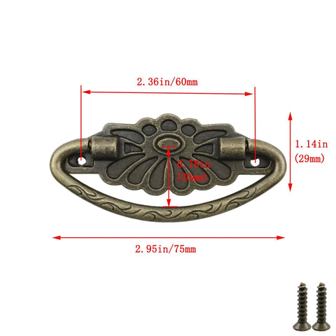 Four Antique Bronze Drop Swing Drawer Pulls With Screws Drop Bail Handles For Furniture Cabinets Cupboards Dresser Jewelry Box Vintage Rustic European Style Zinc Alloy 75mm Length By 29mm Width With 60mm Center Hole