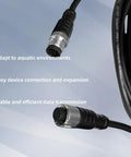 Close-up of M12 12 Pin A Code Connector Cable Male To Female IP67 Waterproof Industrial Extension Wire with text highlighting features.