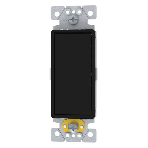 3 Way Rocker Light Switch, Single Pole 1 Gang Matte Black, 15A 120/277V UL Listed, Modular Design for Easy Color Upgrades, Sleek Wall Switch With Snap Plate Swap and Durable Construction, front view