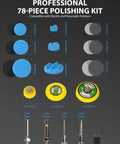 All-In-One Drill Polishing Pad Kit, 78-Piece Buffing Pads Set With various pad sizes and threaded rods displayed