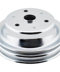 Chrome V Belt Pulley Set For Small Block Chevy Long Water Pump Accessory Drive With 1 Groove Upper And 2 Groove Lower Pulleys