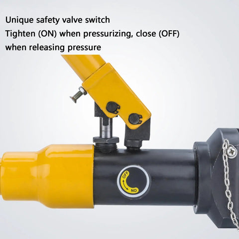 Close-up of safety valve on Manual Hydraulic Cable Cutter 10 Ton 30mm Heavy Duty Rebar Shear for industrial use