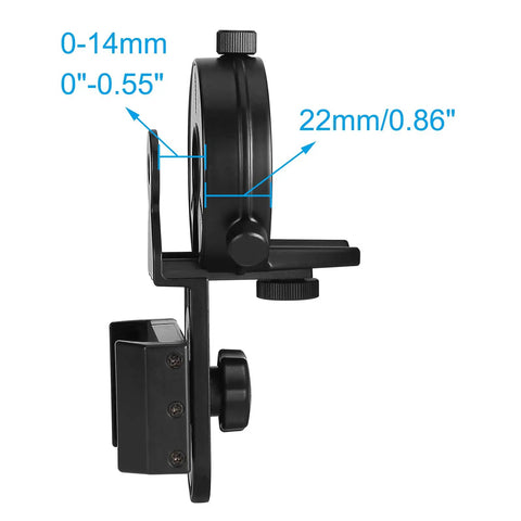 Side view of Beast Smartphone Scope Adapter Upgrade For Spotting Scopes And Telescopes Precision Metal Phone Mount with clamp dimensions.