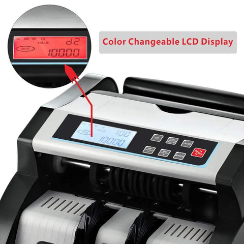 DOMENS Ultraviolet And Magnetic Money Counter Machine For Us Dollars Features multi anti-counterfeit detection systems including UV MG MT IR and DD technologies with LCD display showing 10,000 count.