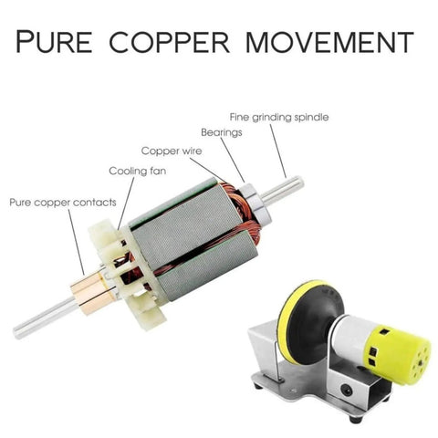 Powerful 7-Speed Electric Bench Sander With Variable Control Up To 6000Rpm motor parts showing pure copper movement and fine spindle.