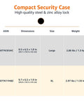 Portable Security Case With Combination Lock Four Pack XL Black For Valuables And Documents Dorm Room Safe Travel Ready Anti Pry Steel Construction Foam Padded Interior Compact Storage Box size chart.