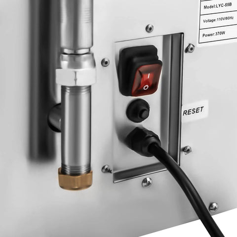 Close-up of Professional Restaurant Oil Filter Machine 55 Gallon Commercial Fryer Filtration Cart control panel and power switch.