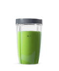 24 Ounce Tall Cup With Standard Lip Ring For Personal Blenders On The Go, BPA Free Tritan, Clear With Gray Lip Ring, Dishwasher Safe Replacement Cup Fits 600 Series And Pro Plus Pro Models filled with green smoothie