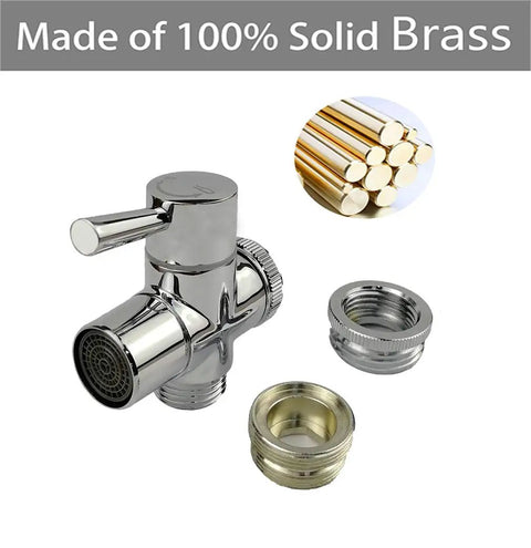 Brass Faucet Diverter Valve with Aerator, Chrome Finish, G1/2 to 3/4 Inch, Three Way Sink to Garden Hose Adapter, Solid Brass Material