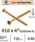 4 Inch Wood Screws 200 Piece Set For Deck And Fence Projects Exterior Construction Screws With Rust Resistant Anti Corrosion Coating Serrated Torx Threads Includes 2 T25 Star Bits Yellow Finish