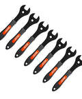 7-piece Bike Cone Wrench Set 13mm To 19mm displayed, heavy-duty carbon steel, ergonomic handles for bicycle maintenance