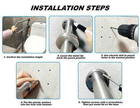Heavy Duty Stainless Steel Toilet Grab Bar And Wall To Floor Safety Rail 23 6 Inch, easy install steps, supports up to 330 lbs