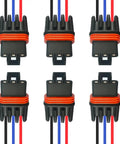 Six Pack Plug And Play Three Pin Wiring Harness Connectors For Pulse Bar Setup Badass Trail Ready Electrical Adaptor For Ranger RZR And General Models 2018 Through 2026 showing six black connectors with colored wires.